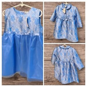 2pc Blue Lace Dress & Jacket With Bow